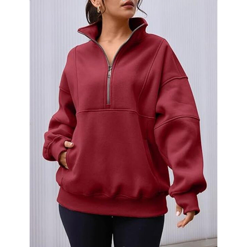 Damen Sweatshirt mit halbem Reißverschluss und oversized Schnitt Stilzeits