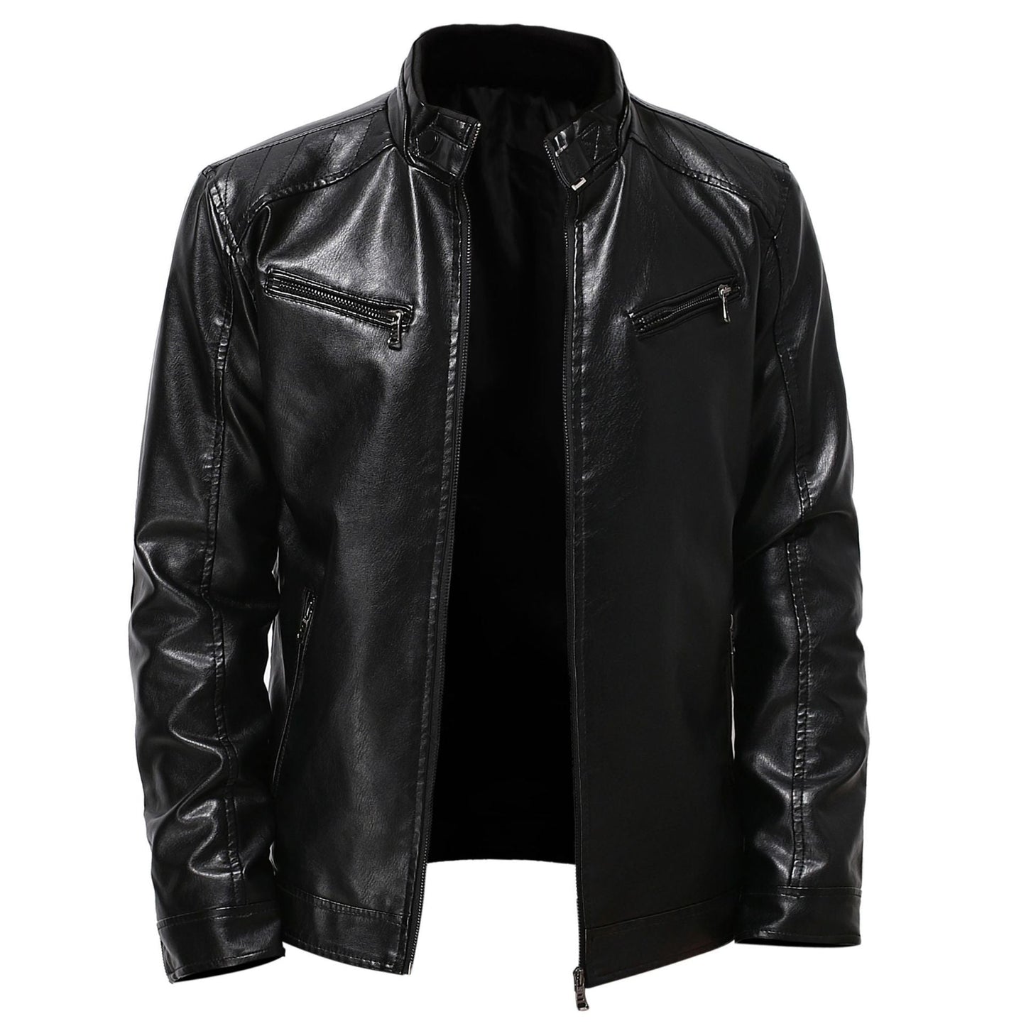 Herren stylische Motorradjacke mit asymmetrischem Reißverschluss und hochwertigen Details Stilzeits