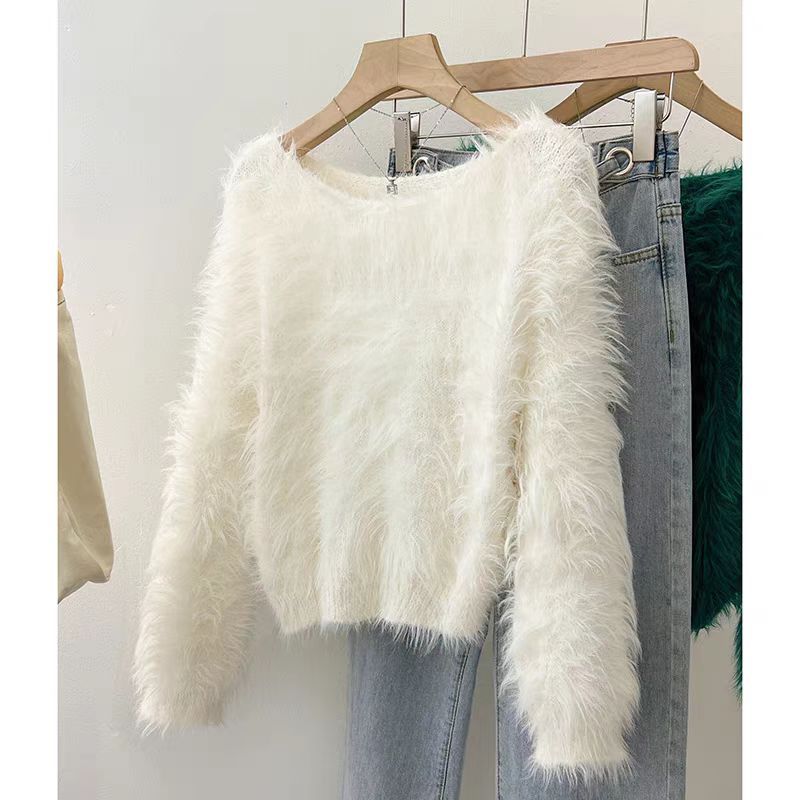 Damen Flauschiger Pullover mit lockerem Schnitt und weichen Ärmeln Stilzeits