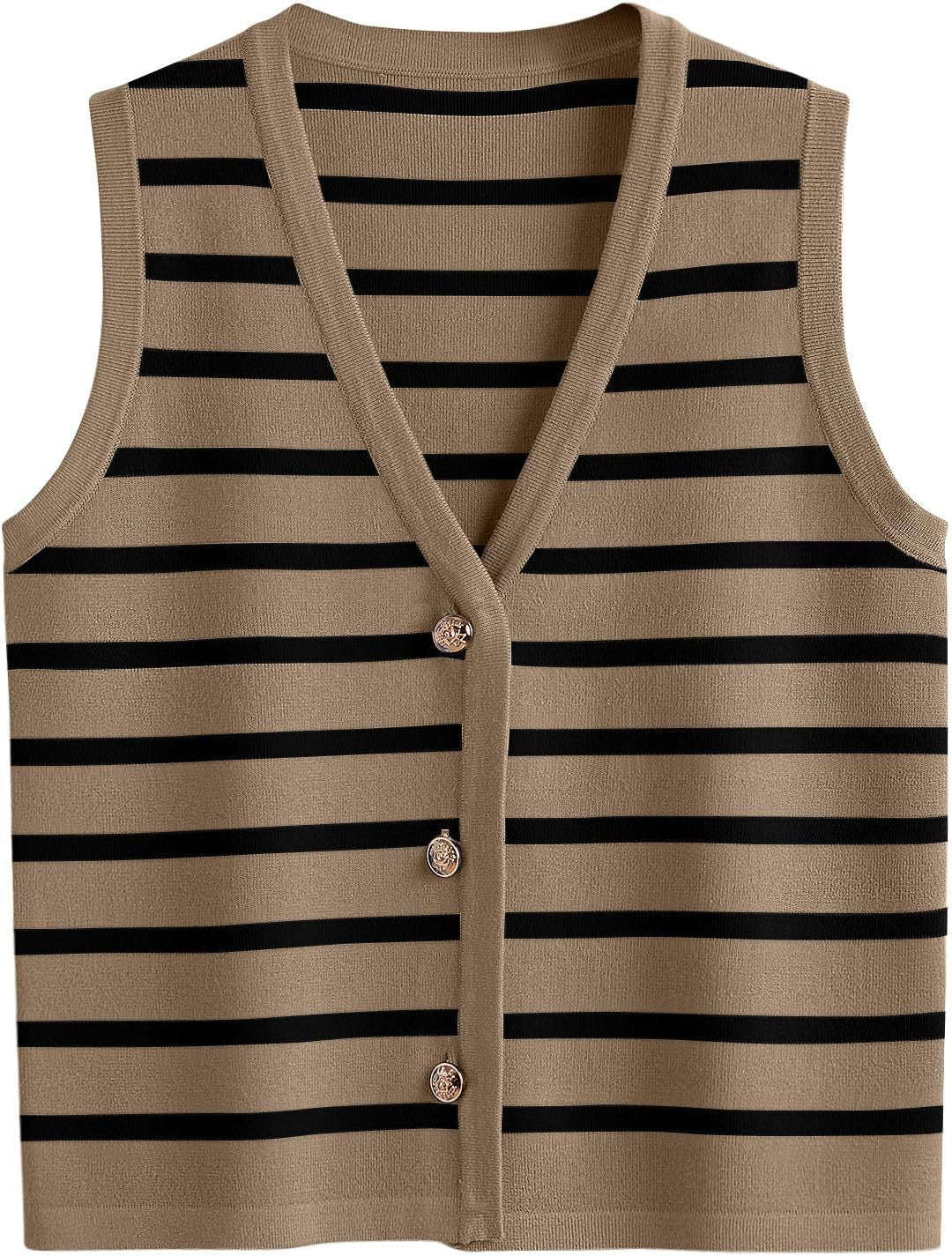 Damen ärmellose Strickweste mit V-Ausschnitt und dekorativen Knöpfen Stilzeits