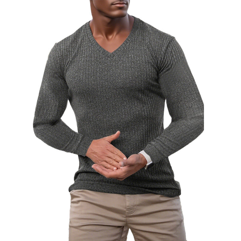 Herren elegantes V-Ausschnitt Pullover aus strukturiertem Strickmaterial Stilzeits