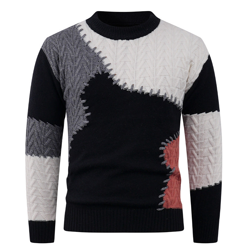 Herren Modischer Strickpullover mit kreativem Patchwork-Design Stilzeits