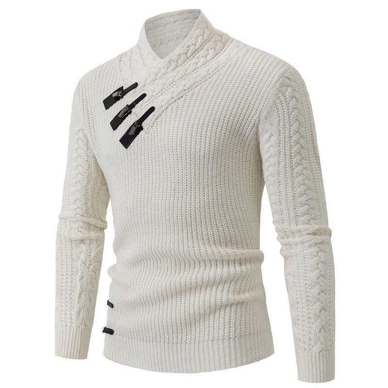 Herren Strickpullover mit elegantem Schalkragen und Zopfmuster Stilzeits