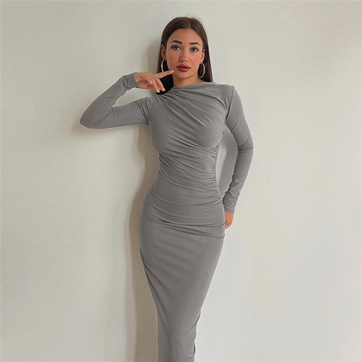 Damen Elegantes Wickelkleid mit langen Ärmeln und figurbetonendem Schnitt Stilzeits