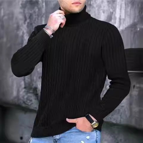Herren Strickpullover mit modernem Rippmuster und hohem Kragen Stilzeits