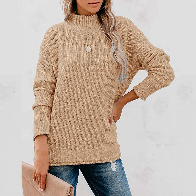 Damen Grobstrickpullover mit hochgeschlossenem Kragen und lässiger Passform Stilzeits