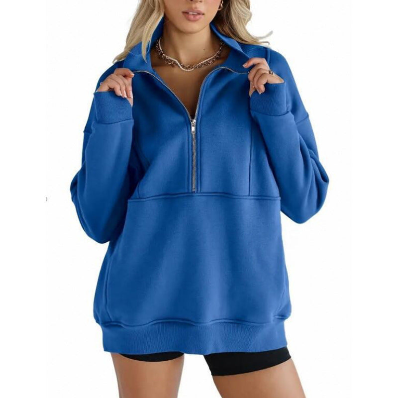 Damen Sweatshirt mit halbem Reißverschluss und oversized Schnitt Stilzeits