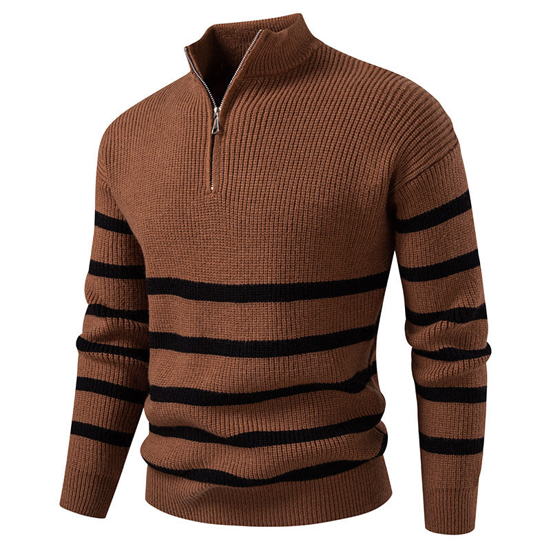 Herren Strickpullover mit modernem Halbreißverschluss und gestreiftem Design Stilzeits