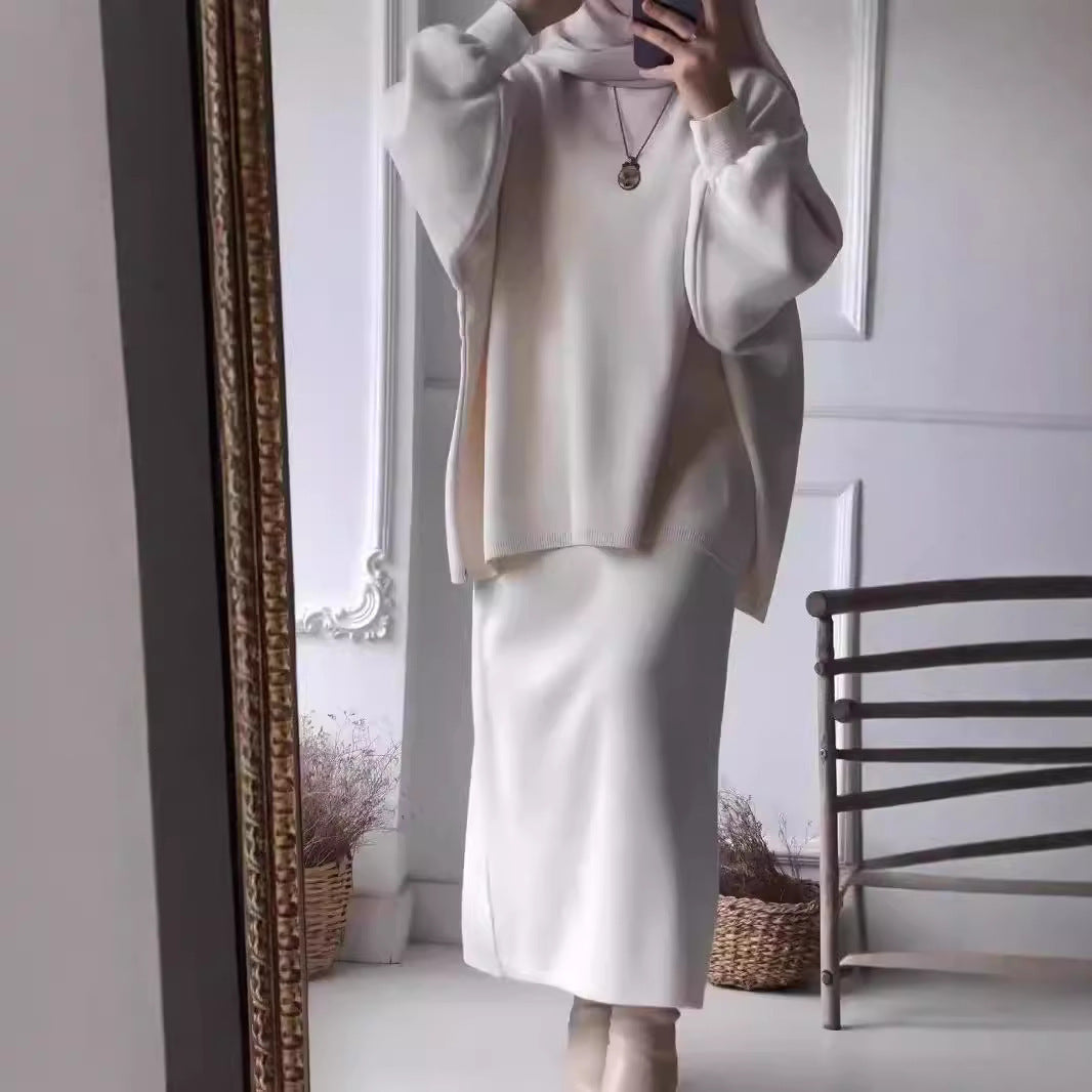 Damen Freizeitliches Strick-Set mit weitem Oberteil und schmaler Rock-Passform Stilzeits