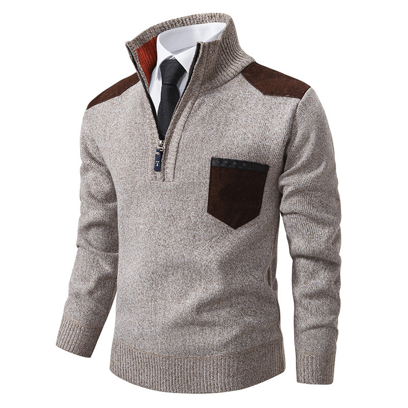 Herren eleganter Strickpullover mit Kragen und Taschen Stilzeits