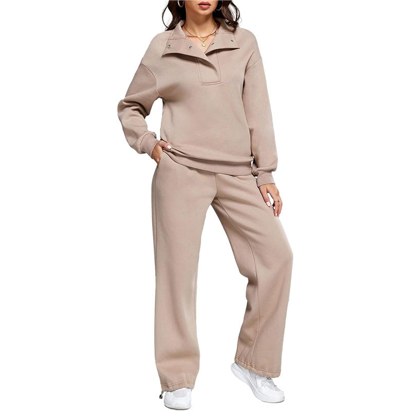 Damen Bequemes Freizeit-Set mit Stehkragen und weiten Hosen Stilzeits