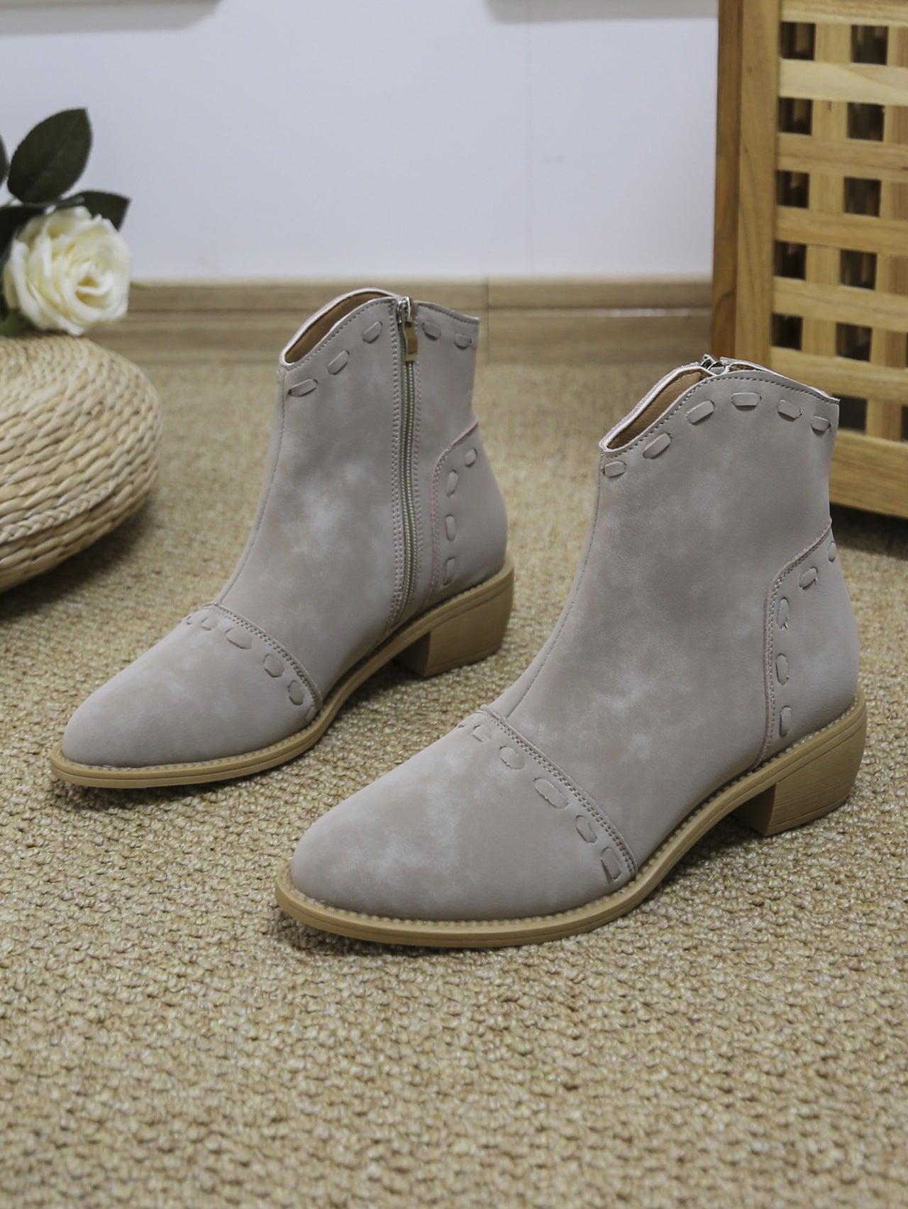 Damen elegante Stiefeletten mit modischen Ziernähten und praktischen Reißverschluss Stilzeits