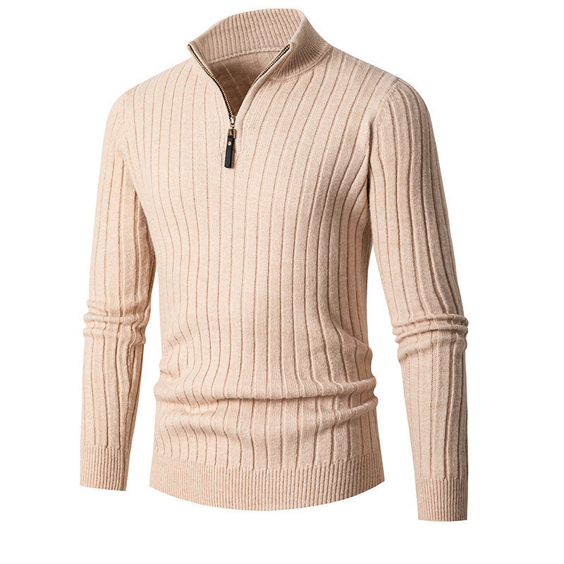 Herren eleganter Strickpullover mit durchgehendem Reißverschluss und Rippenstruktur Stilzeits