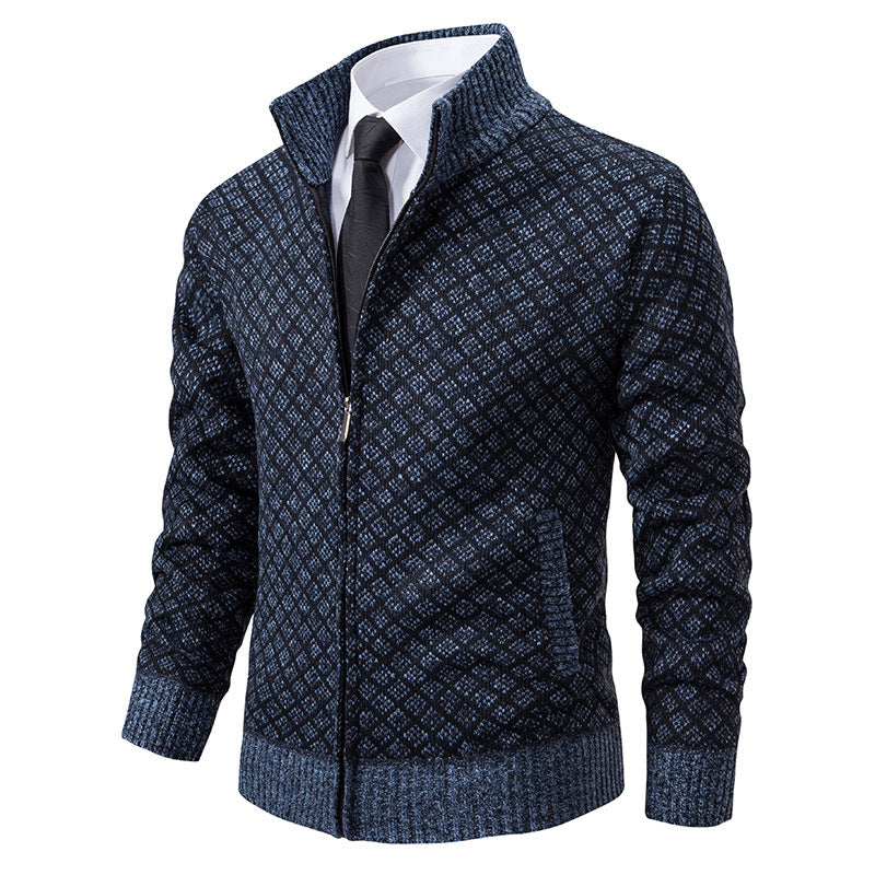 Herren Modische Strickjacke mit hochwertigem Zopfmuster und Reißverschluss Stilzeits