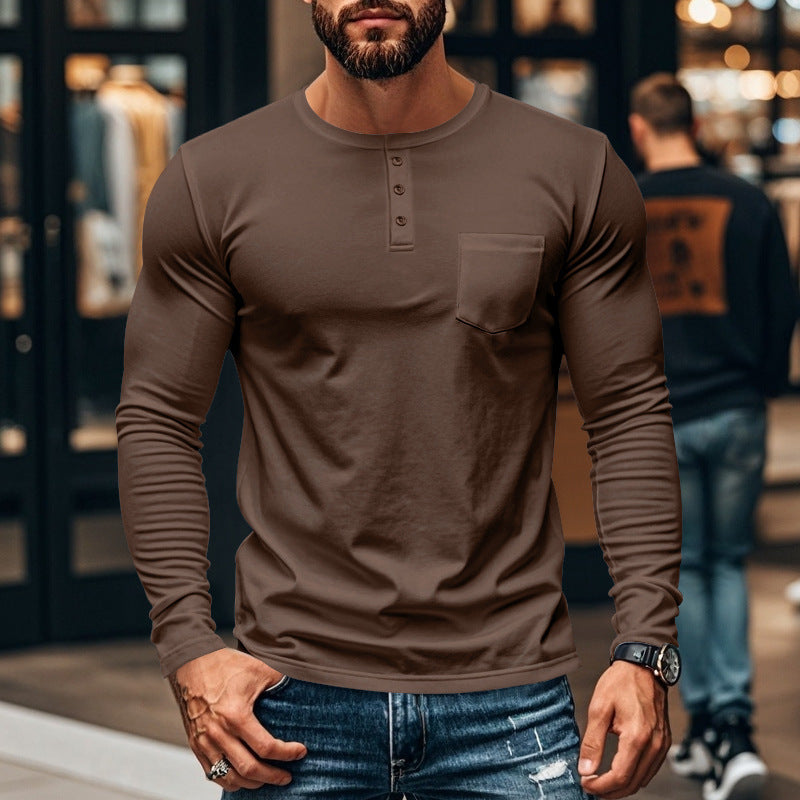 Herren Langarmshirt mit Knopfleiste und Brusttasche Stilzeits