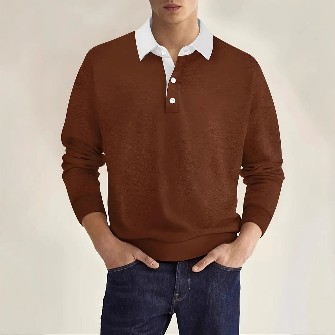 Herren eleganter Polopullover mit Knopfleiste und Kontrastkragen Stilzeits