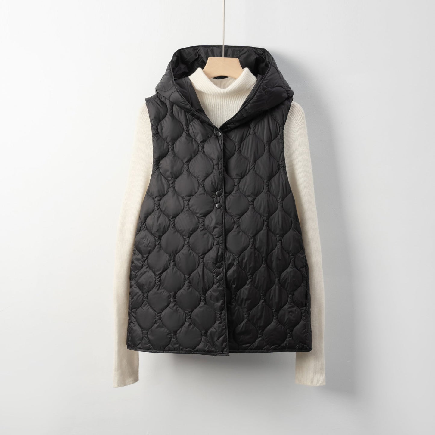 Damen gesteppte Weste mit versteckter Kapuze und weichem Innenfutter Stilzeits