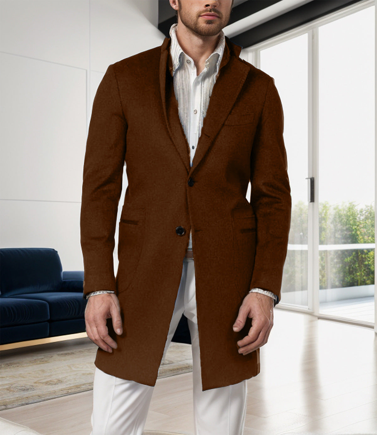 Herren eleganter Wollmantel mit schlanker Silhouette Stilzeits