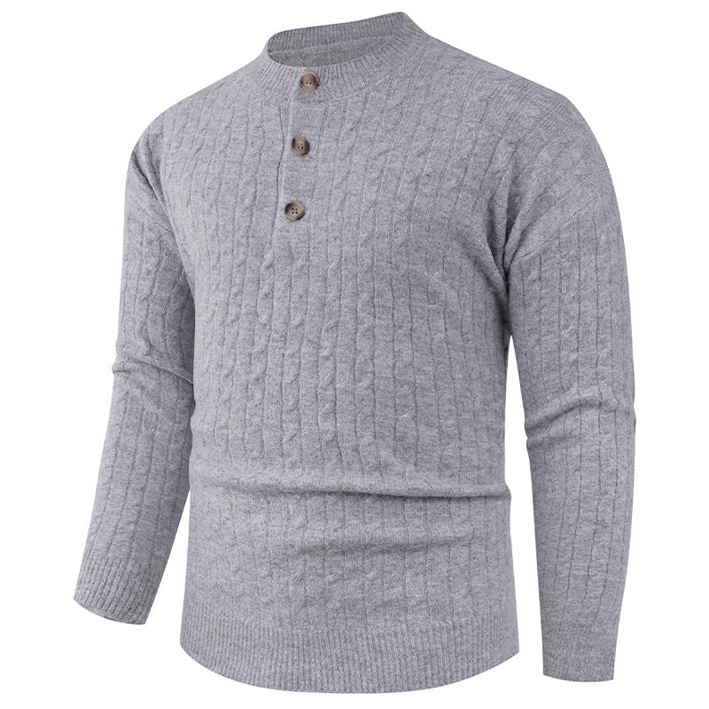 Herren Grobstrickpullover mit modernem Schalkragen und Knopfdetails Stilzeits