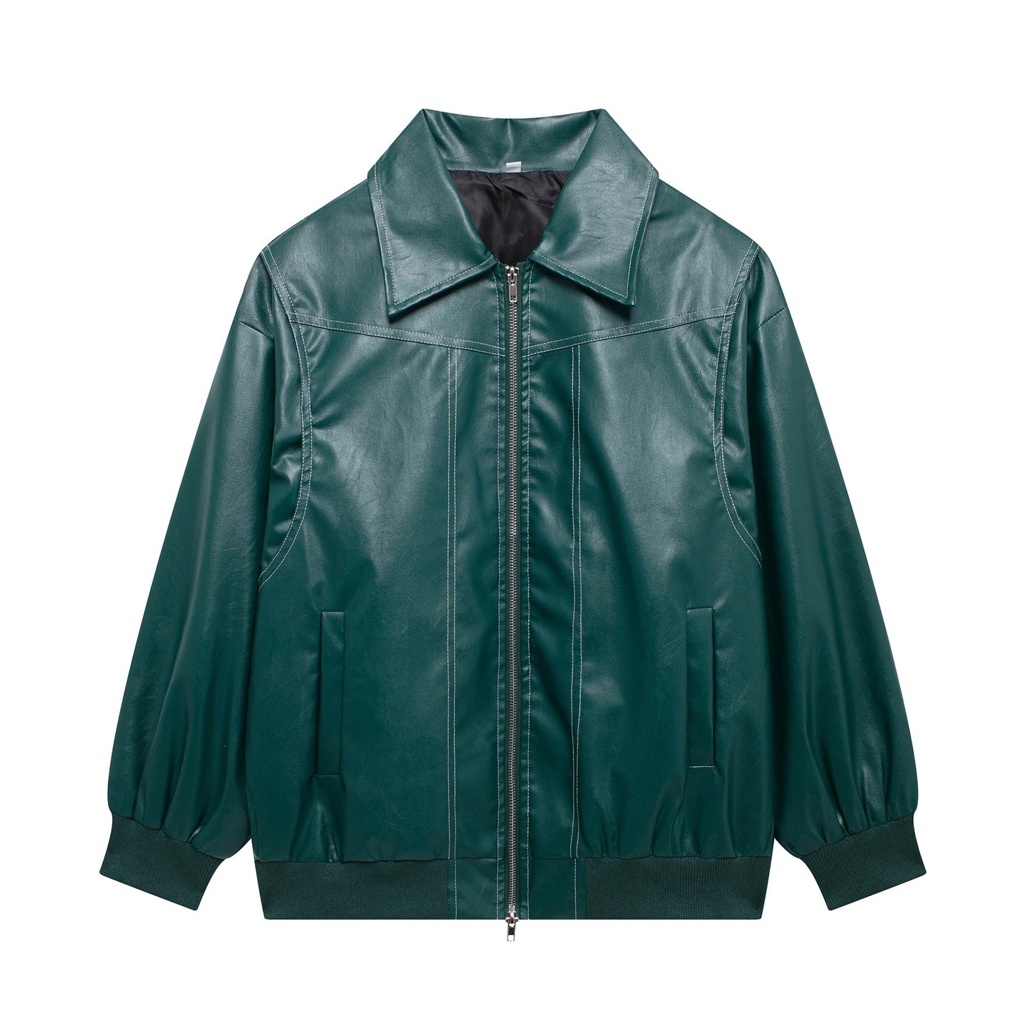 Damen Kunstlederjacke mit lässigem Schnitt und elastischem Saum Stilzeits