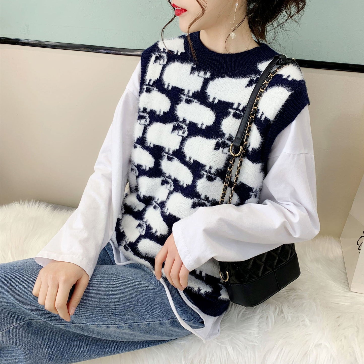 Damen Strickpullover mit verspieltem Tiermotiv und lässigem Schnitt Stilzeits