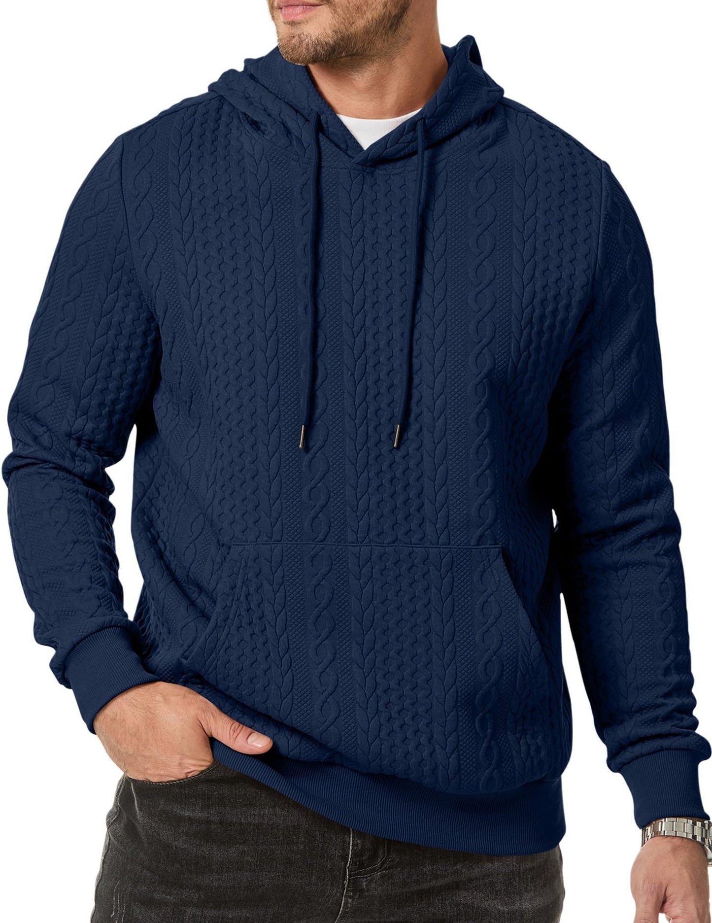 Herren Kapuzenpullover mit strukturiertem Kabelstrickmuster Stilzeits