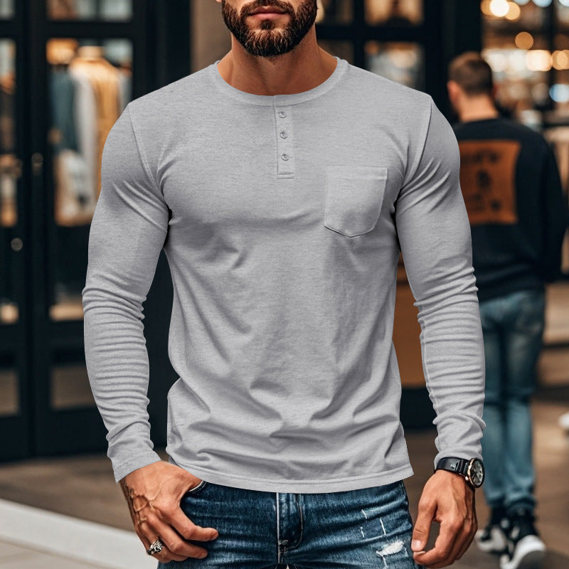 Herren Langarmshirt mit Knopfleiste und Brusttasche Stilzeits