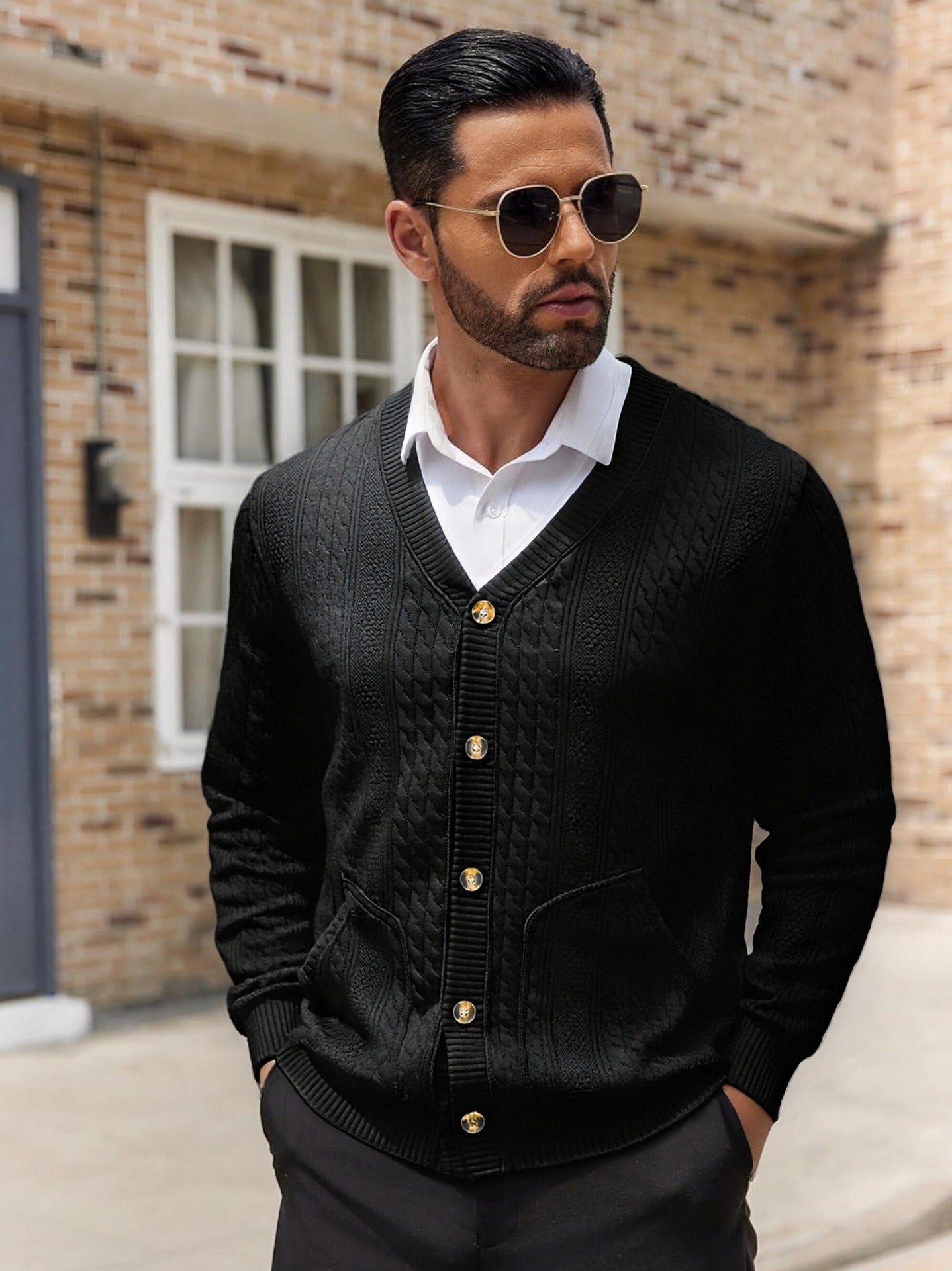 Herren Modischer Strickcardigan mit praktischen Taschen und einzigartiger Textur Stilzeits