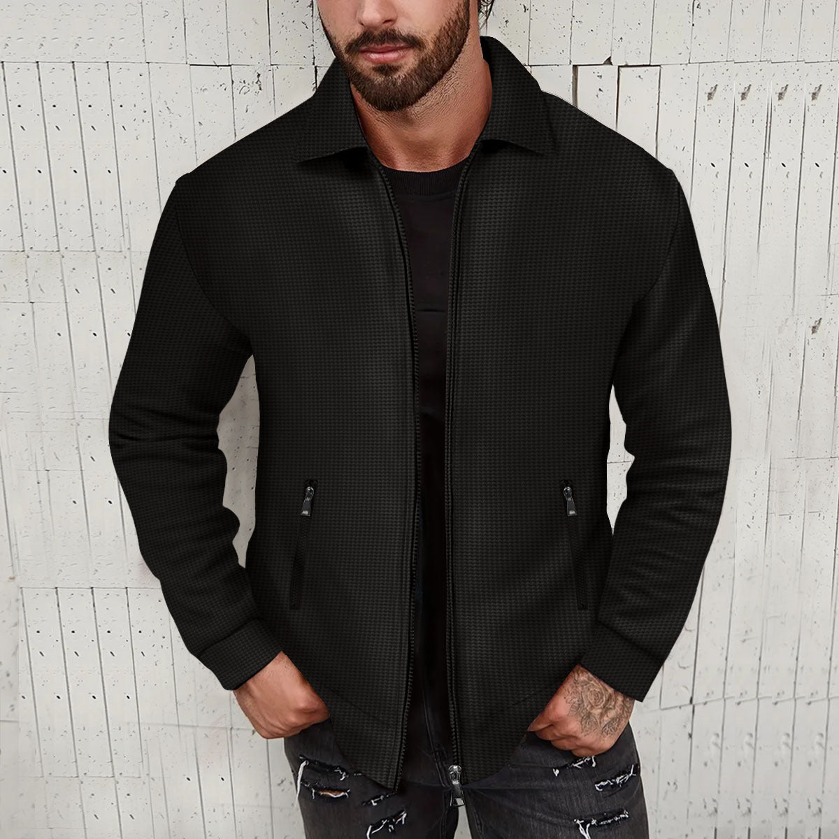Herren modische Kurzjacke mit strukturiertem Design und praktischen Taschen Stilzeits