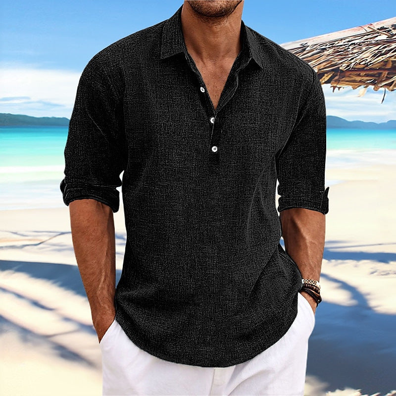 Herren lässiges Langarm-Henley-Shirt mit strukturierter Oberfläche Stilzeits