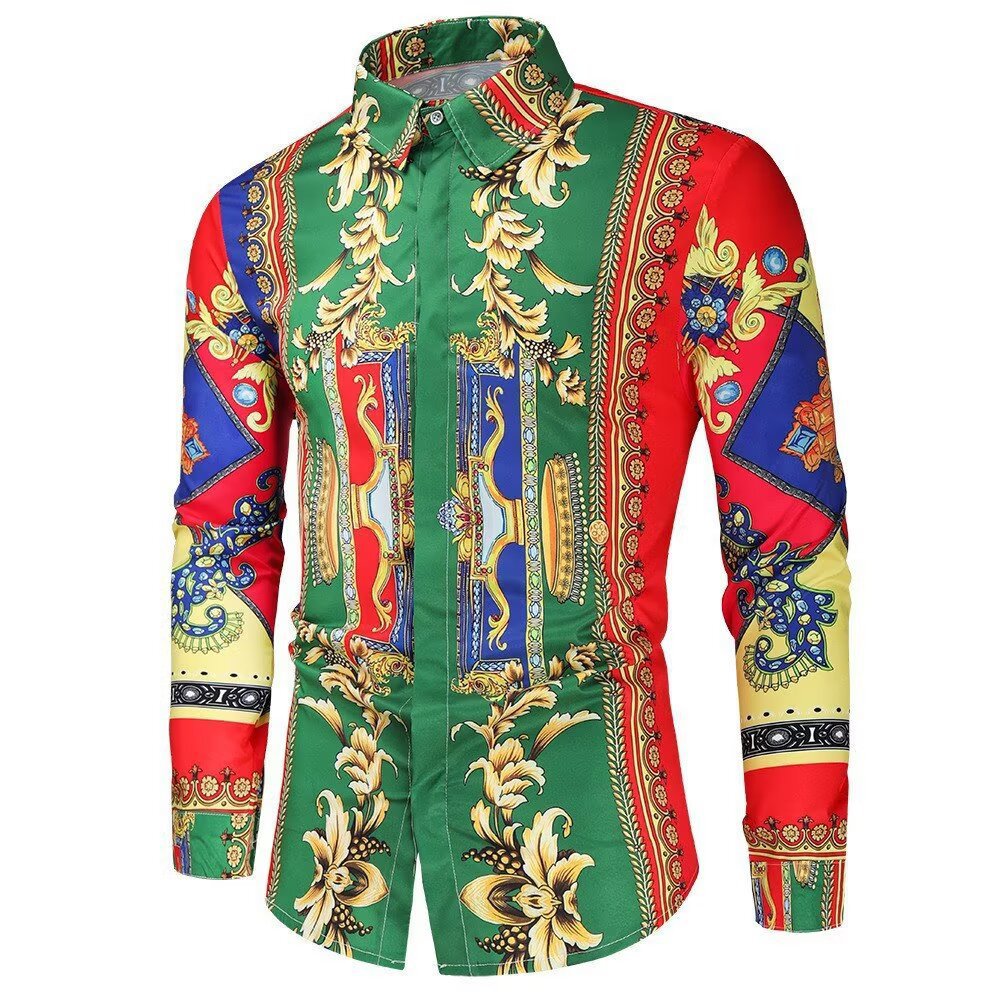 Herren Langarmhemd mit extravagantem Barockmuster und moderner Passform Stilzeits