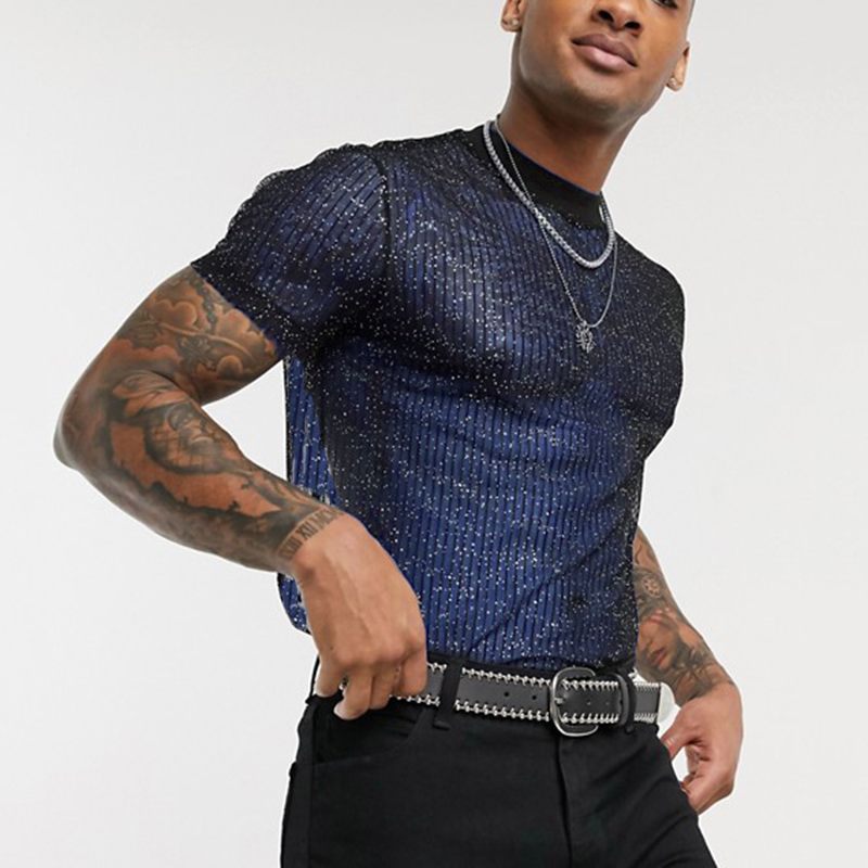 Herren Hochwertiges Mesh-T-Shirt mit glitzerndem Effekt Stilzeits