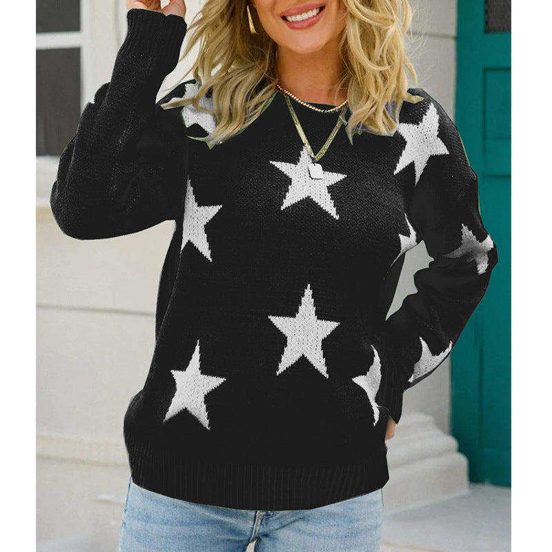 Damen Trendiger Pullover mit Sterne-Muster und lässigem Schnitt Stilzeits