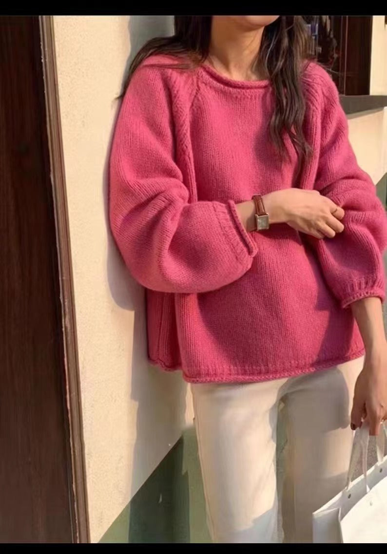 Damen gemütlicher Strickpullover mit lässigem Schnitt und luftigen Ärmeln Stilzeits