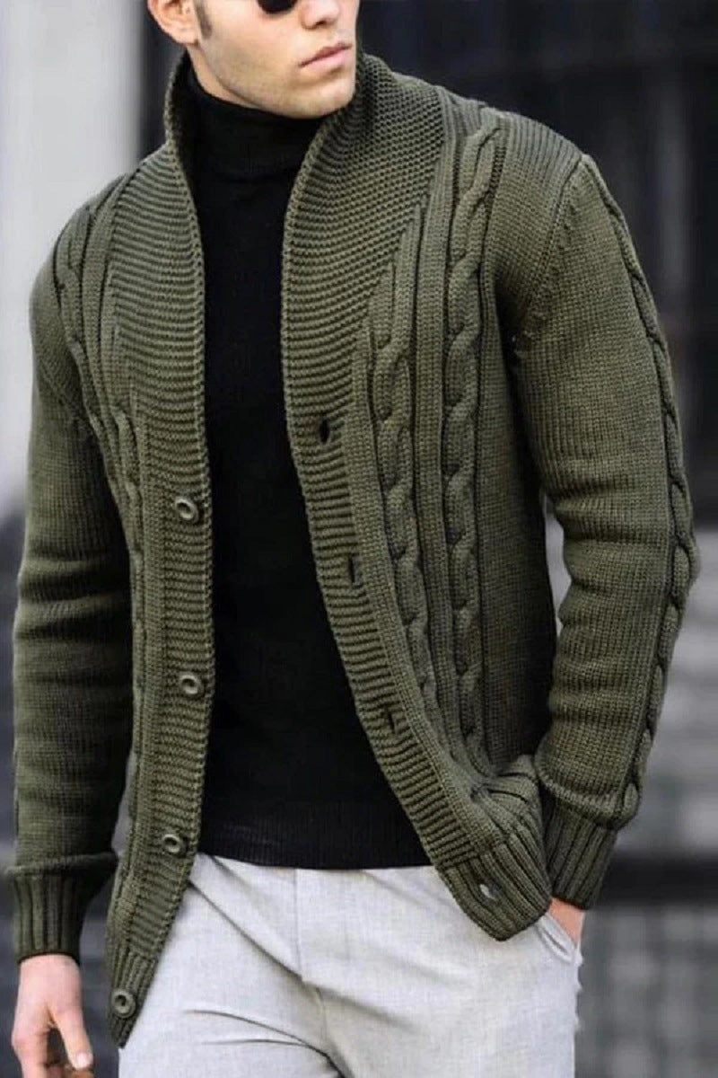 Herren Strickjacke mit robustem Zopfmuster und langlebigem Knopfverschluss Stilzeits
