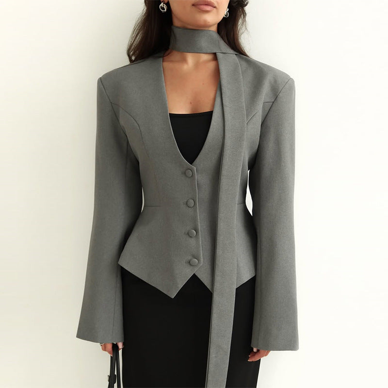Damen Blazer mit hochgeschlossenem Kragen und voluminösen Ärmeln Stilzeits