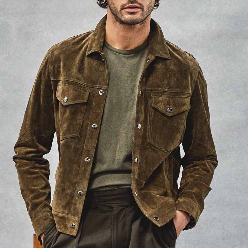 Herren elegante Wildlederjacke mit praktischen Brusttaschen Stilzeits