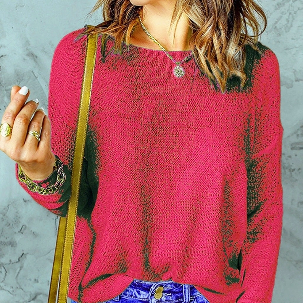 Damen Grober Strickpullover mit weitem Schnitt und dekorativem V-Ausschnitt Stilzeits