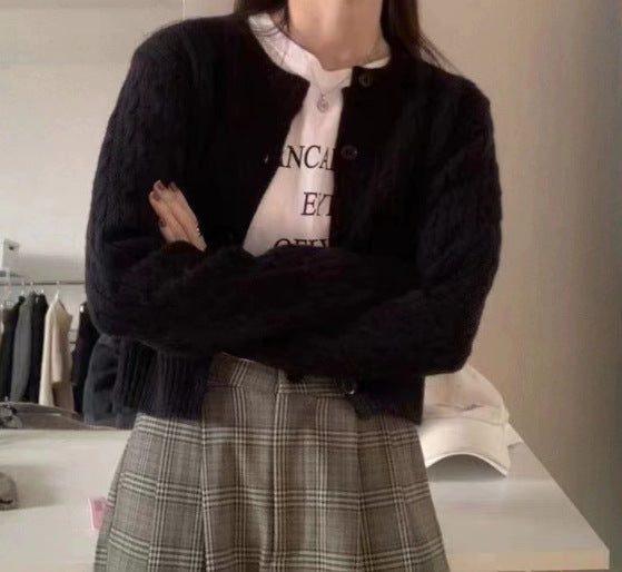 Damen gestrickte Bolerojacke mit Zopfstruktur Stilzeits