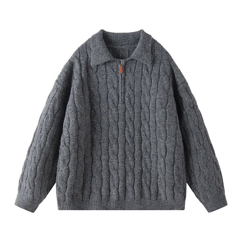 Damen Hochwertiger Strickpullover mit kurzem Reißverschluss und klassischem Kragen Stilzeits