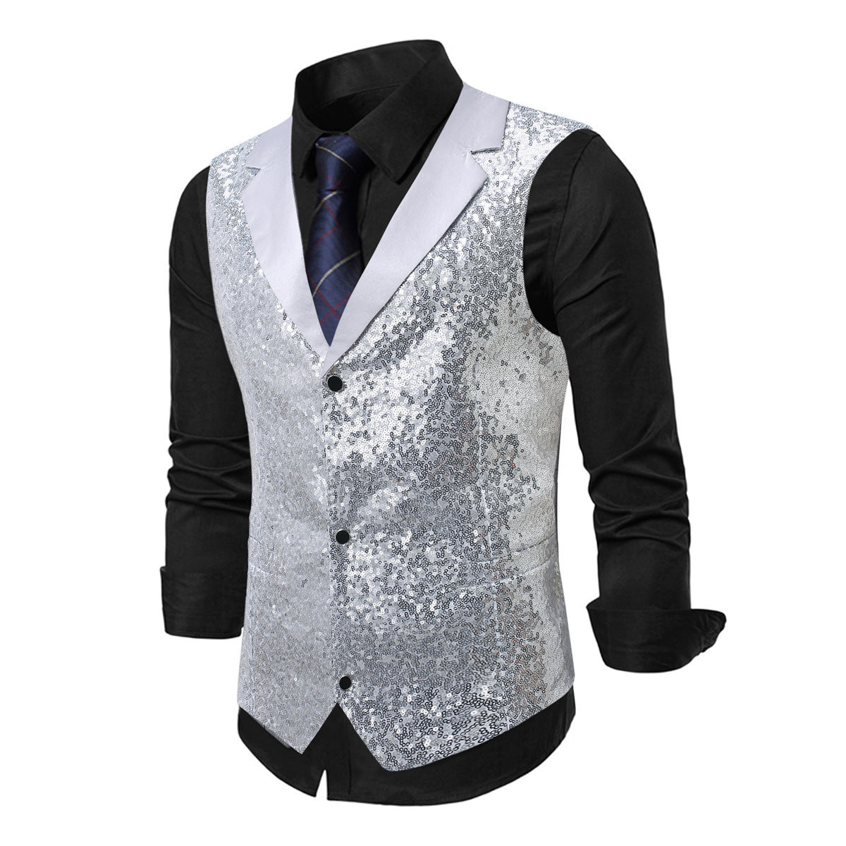 Herren Glitzernden Anzugweste mit Pailletten und klassischem Schnitt Stilzeits