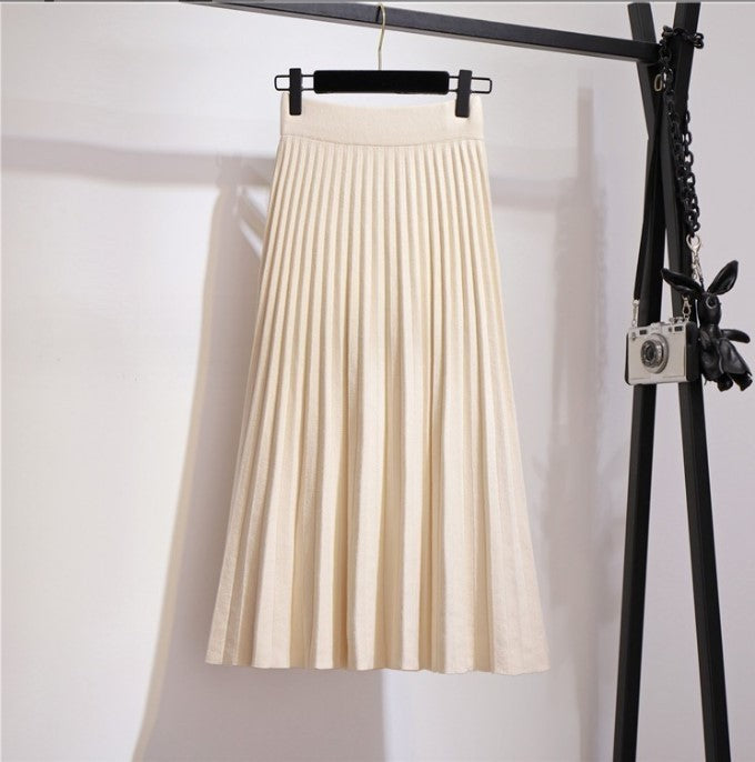 Damen Plissierter Maxi-Rock aus hochwertigem Strickstoff Stilzeits