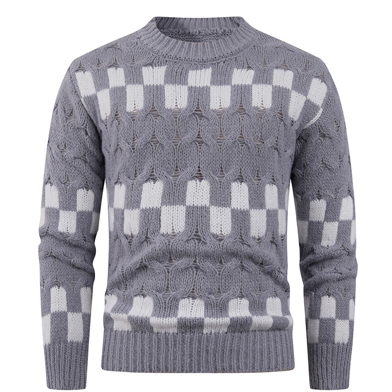 Herren Strickpullover mit kreativen geometrischen Mustern und hohem Kragen Stilzeits
