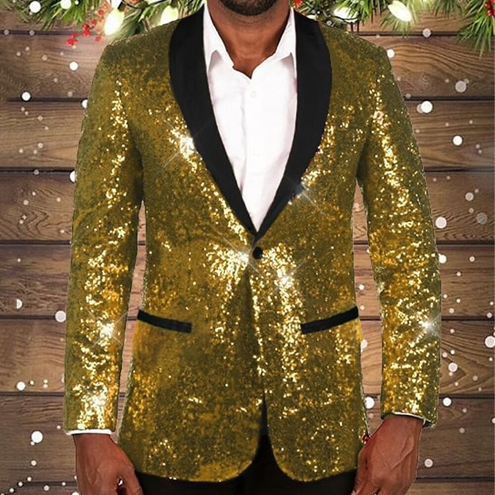 Herren glitzernder Pailletten Blazer mit schwarzem Revers Stilzeits
