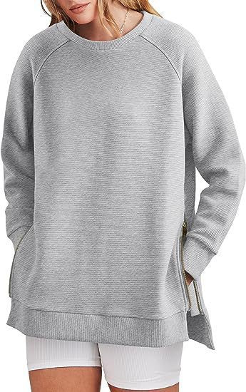 Damen lässiger Sweatshirt mit Seitentaschen und Reißverschluss Stilzeits
