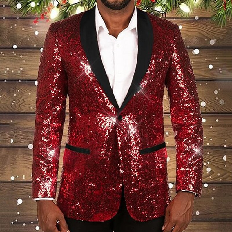 Herren glitzernder Pailletten Blazer mit schwarzem Revers Stilzeits
