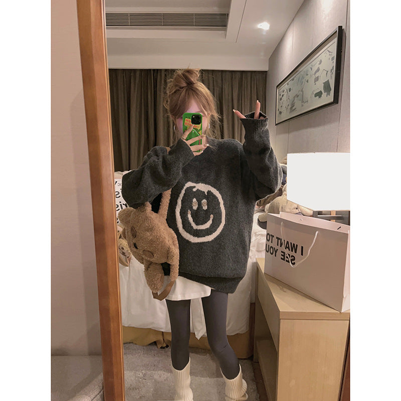 Damen Strickpullover mit lässigem Smile-Motiv und komfortabler Passform Stilzeits