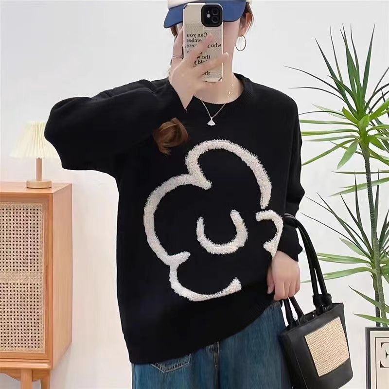 Damen lässiger Strickpullover mit floralem Motiv Stilzeits