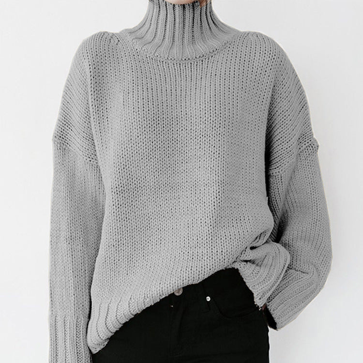 Damen Grober Strickpullover mit hohem Kragen und lässigem Schnitt Stilzeits