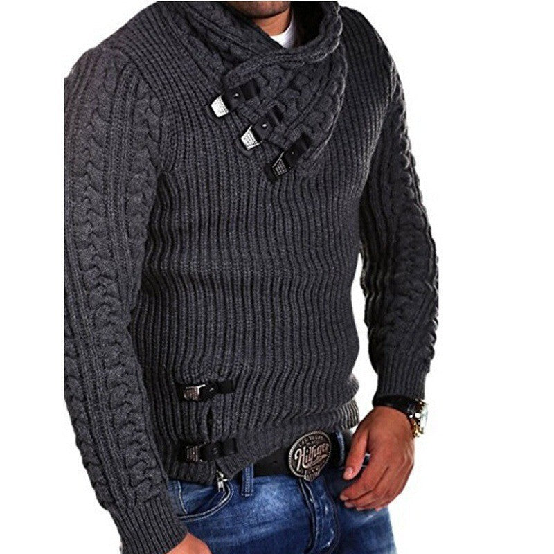 Herren modischer Strickpullover mit hohem Kragen und stilvollen Riegeln Stilzeits